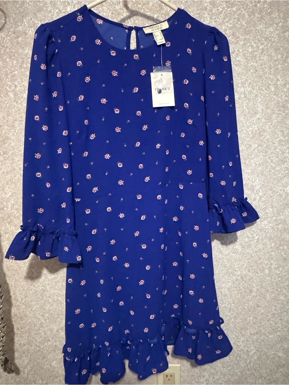 Forever 21 Royal Blue Mini Dress with Pink Floral Print